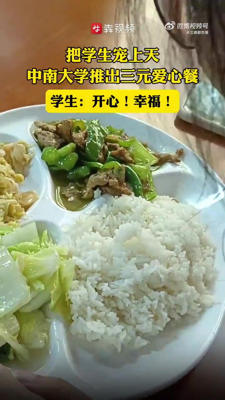 「把学生宠上天!湖南一高校推出三元爱心餐」来自高校食堂浓浓的温暖!中南大学在校本部三食堂、