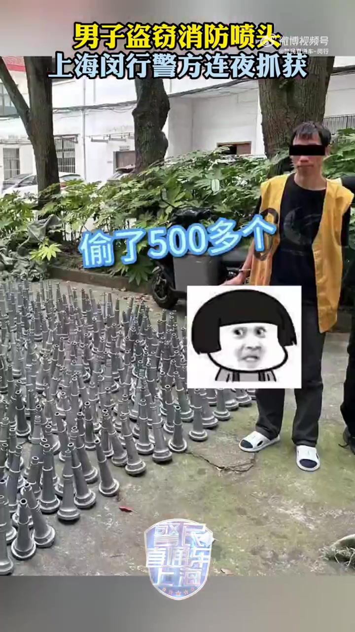 「偷了500多个消防喷头还没出手就被抓」近日,上海市公安局闵行分局鲁汇派出所抓获一名专门盗