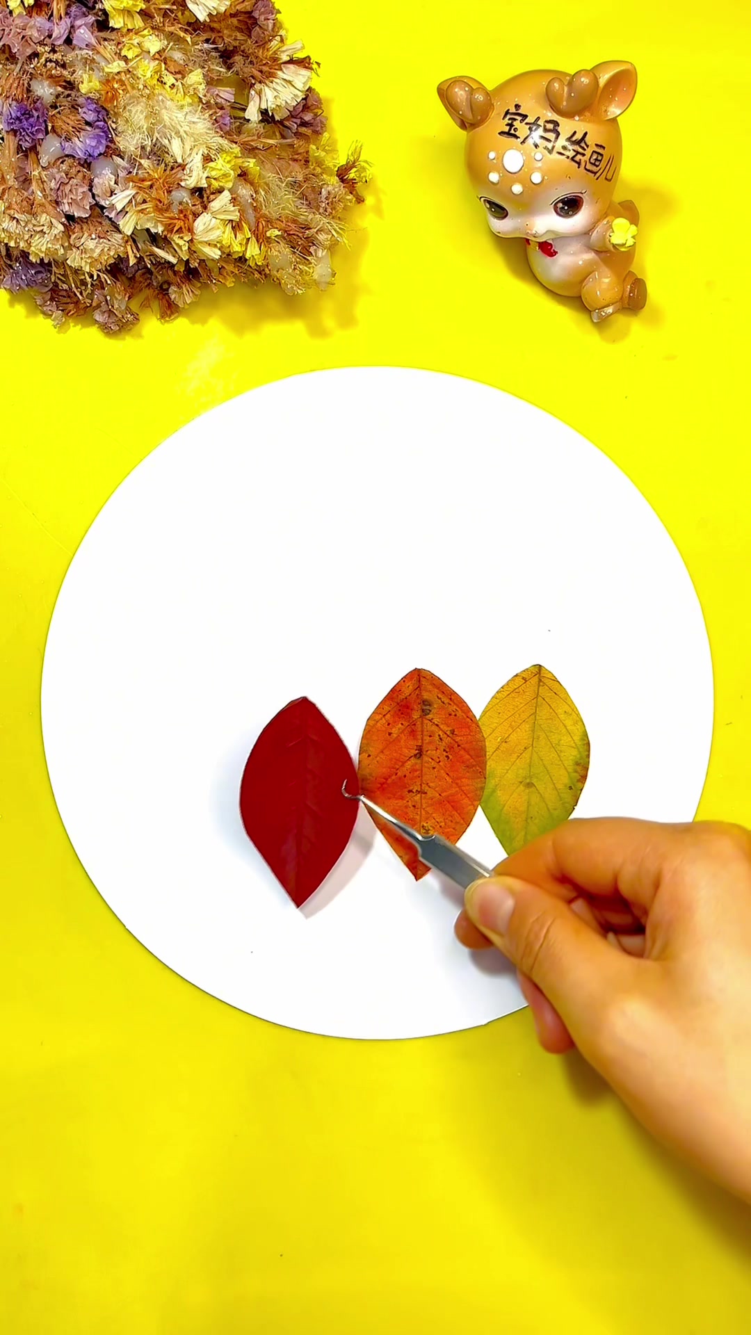 捡几片树叶就能简单贴一串鱼啦