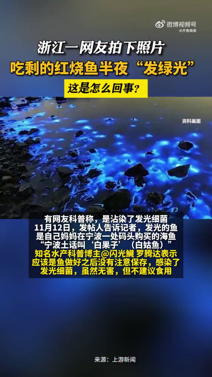 博主科普大妈买海鱼红烧后发绿光「浙江一大妈买海鱼红烧后半夜发绿光,科普博主:保存时感染了发
