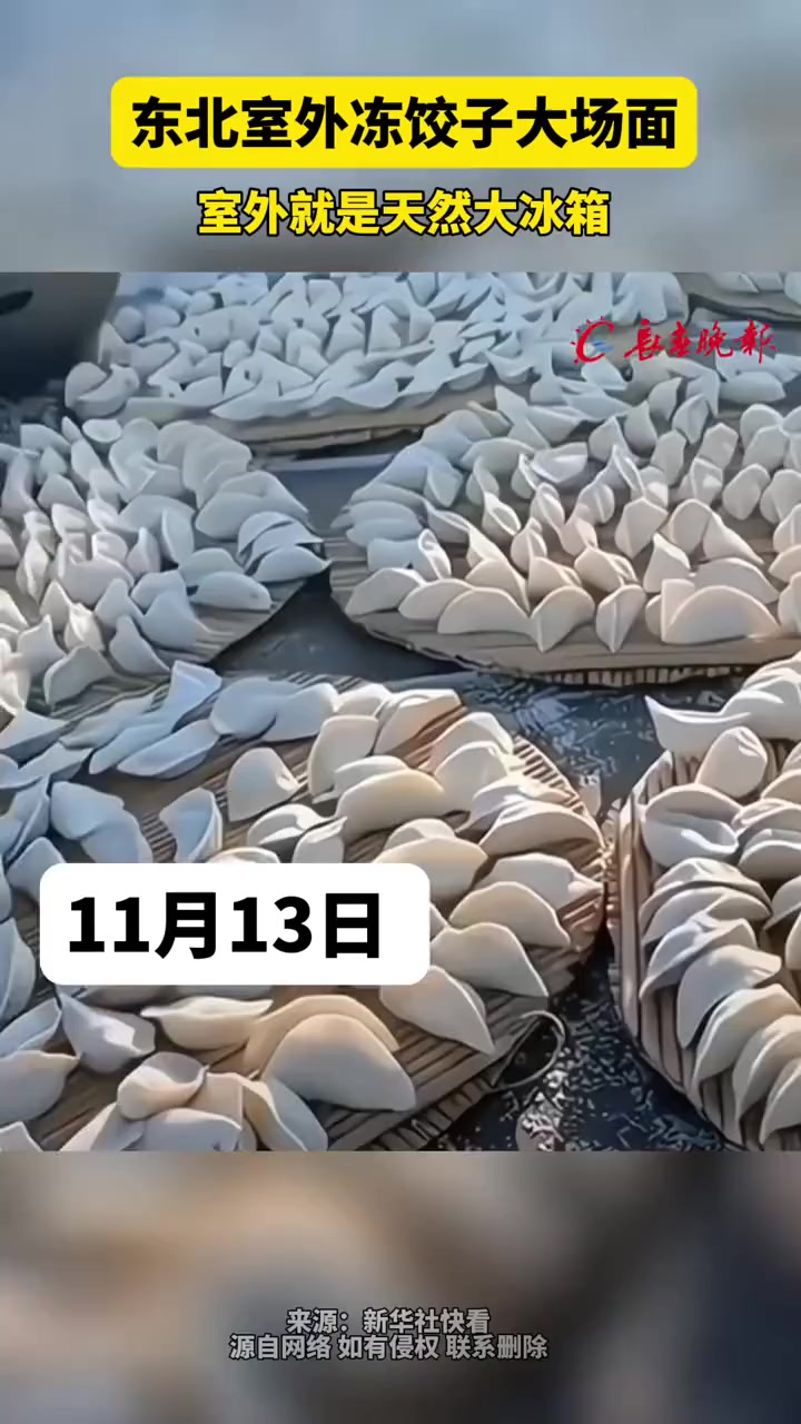 东北室外冻饺子大场面 室外就是天然大冰箱
