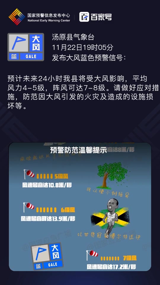 汤原县气象台发布大风蓝色预警「IV级/一般」
