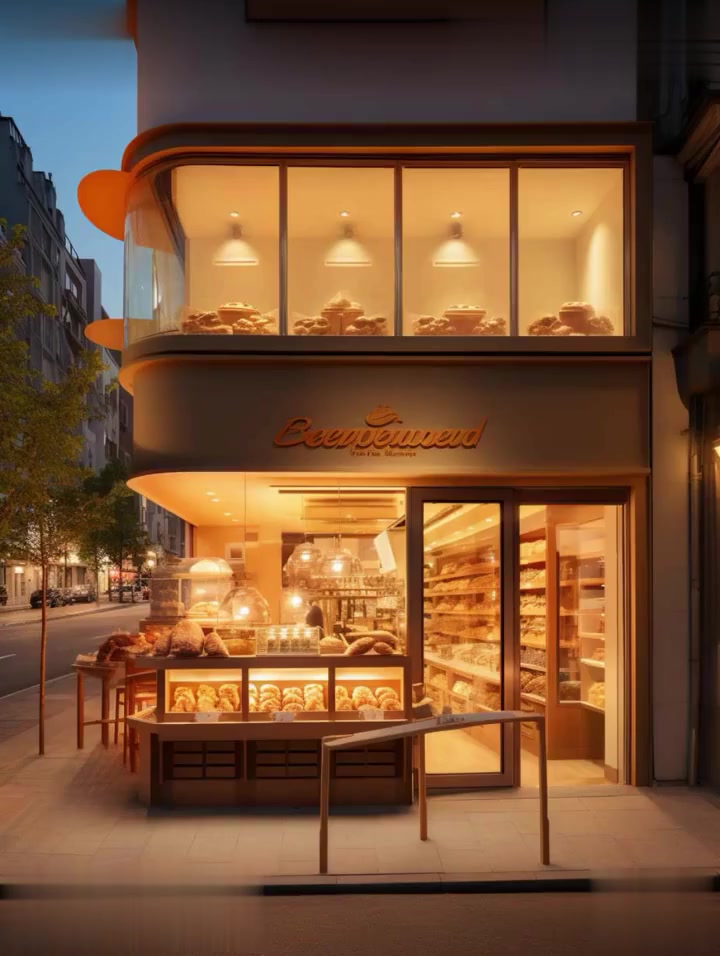 温暖治愈的面包店门头设计