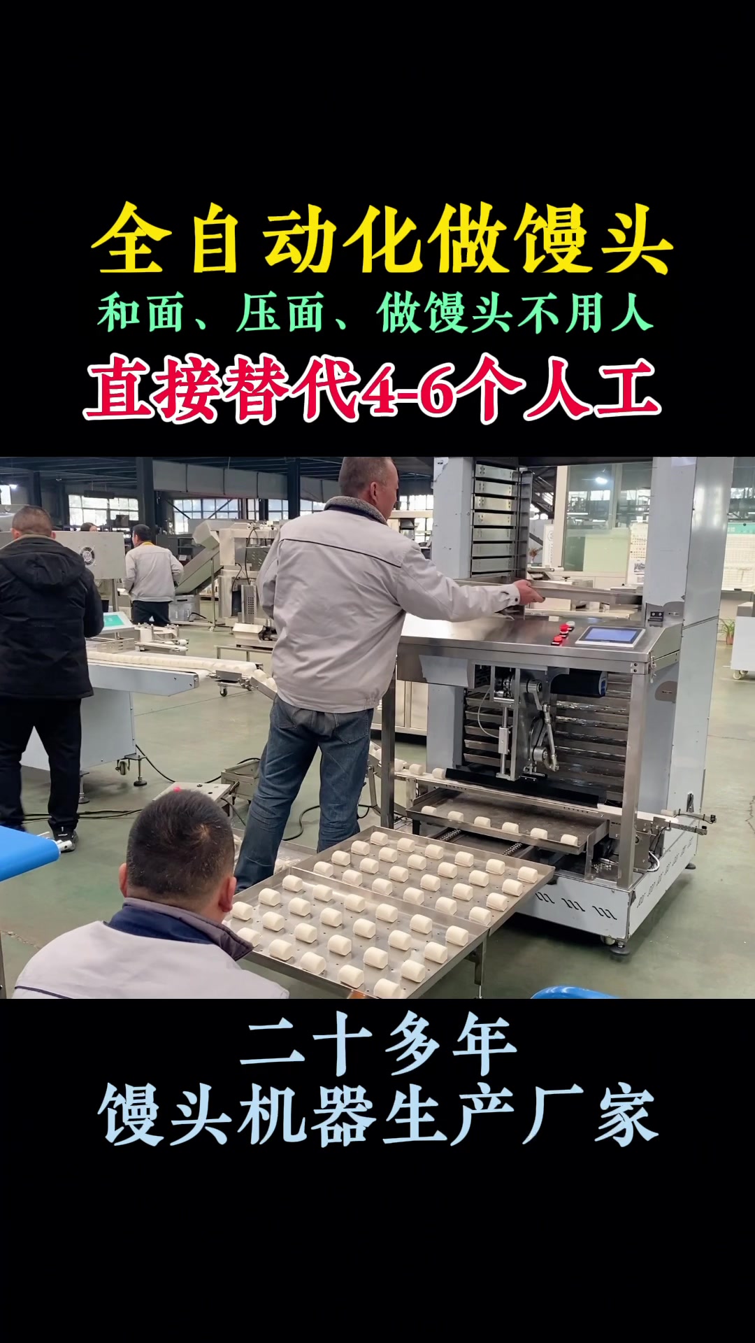 馒头机厂家车间现场演示馒头生产线,一小时做1000多斤馒头