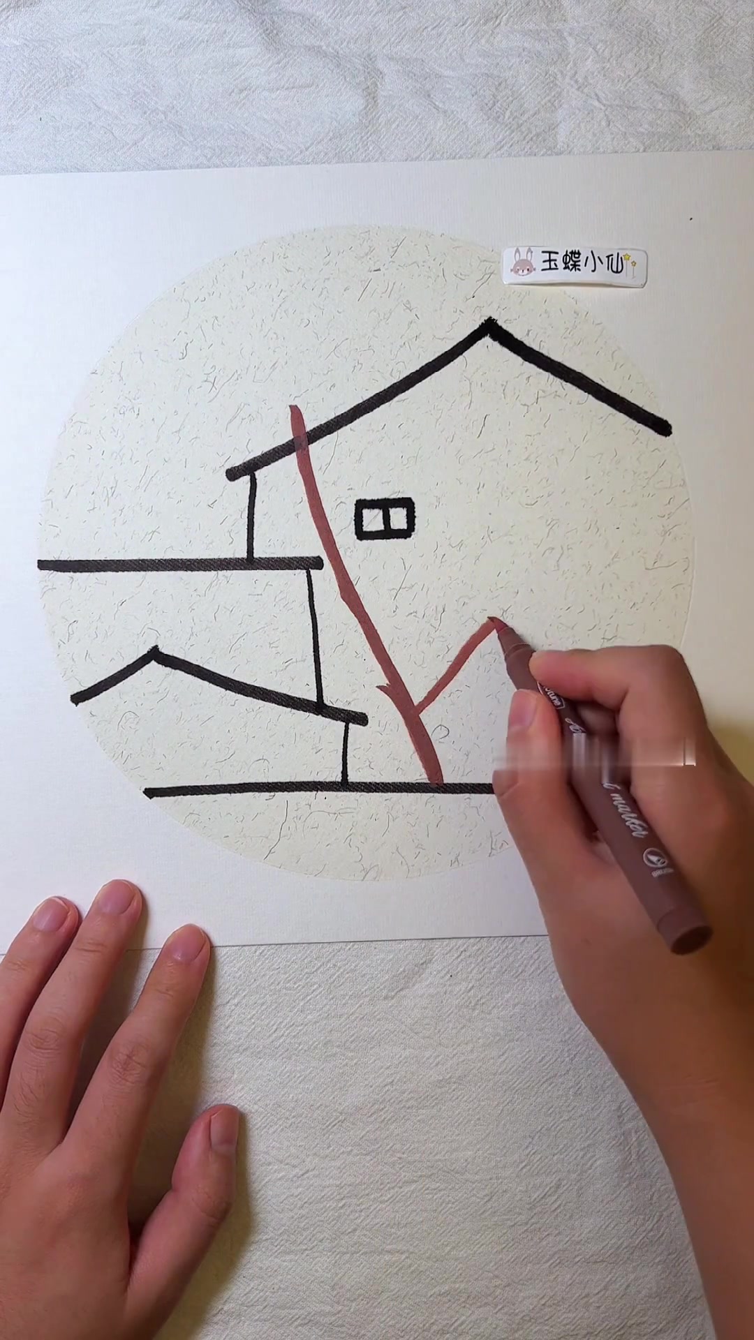 原创柿子树江南的秋天马克笔简笔画教程手绘