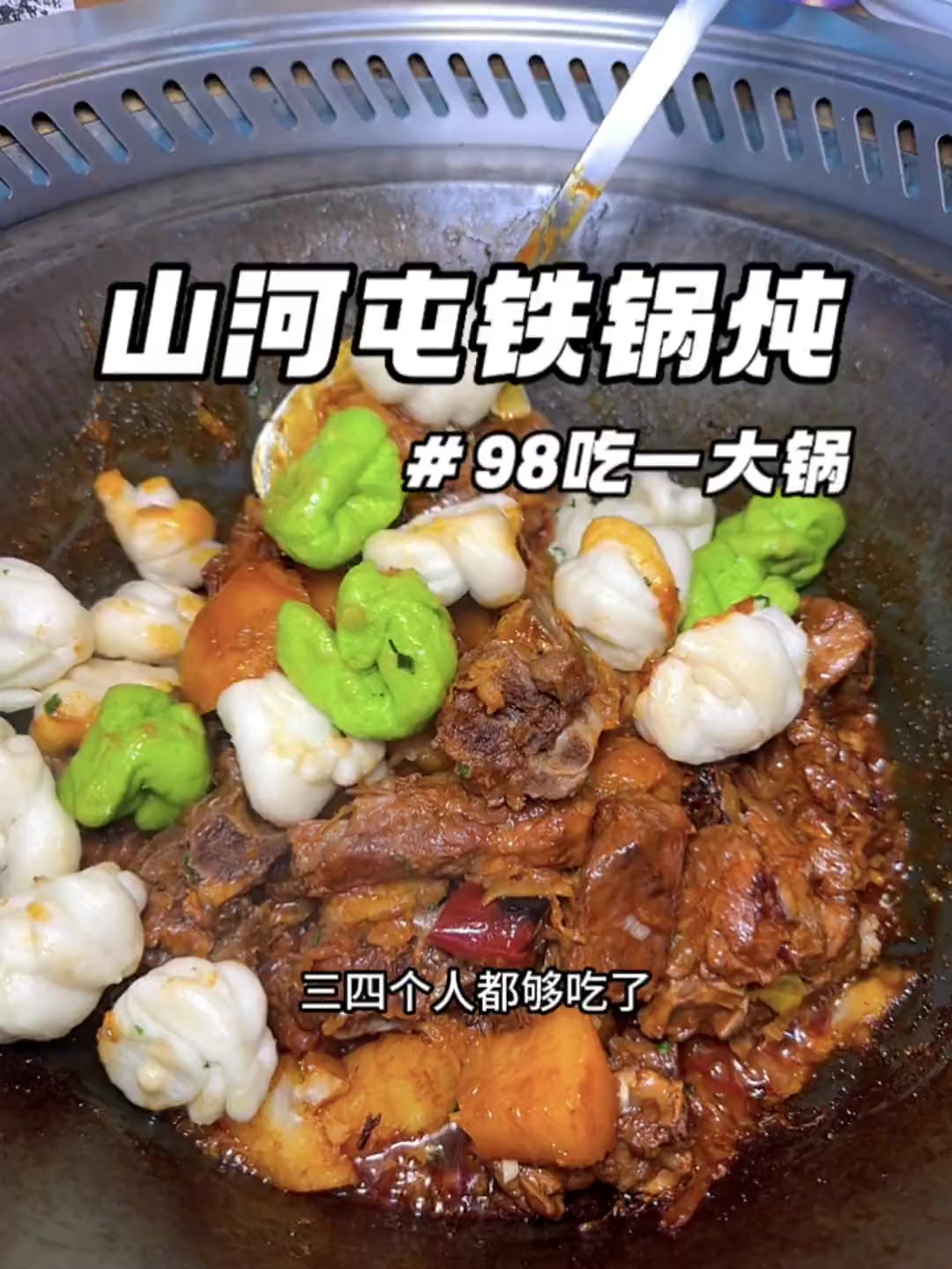 98吃这一大锅铁锅炖三四个人都没吃完真的惬意