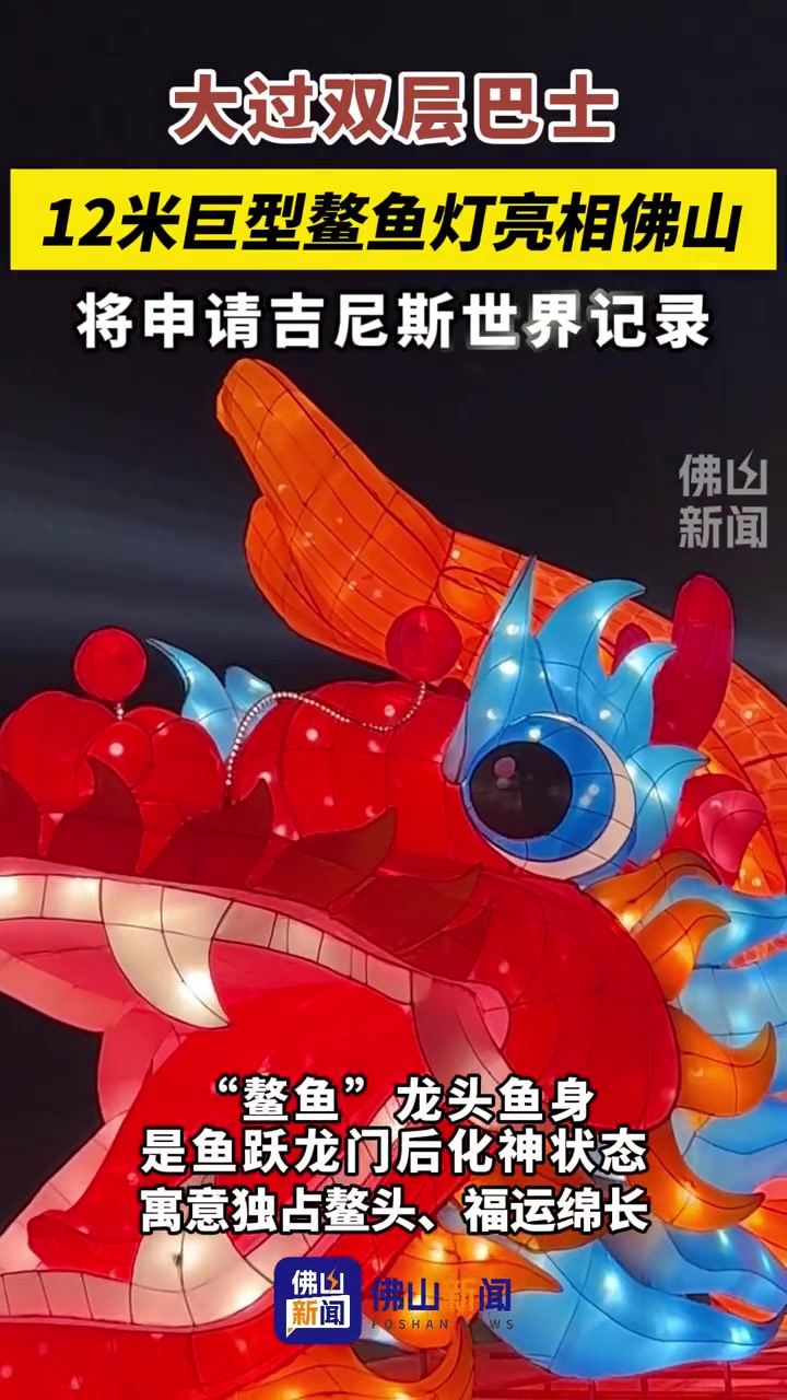 12米高的巨型鳌鱼灯亮相佛山!将申请世界最大单体鳌鱼灯的吉尼斯纪录!元旦免费对市民开放,快