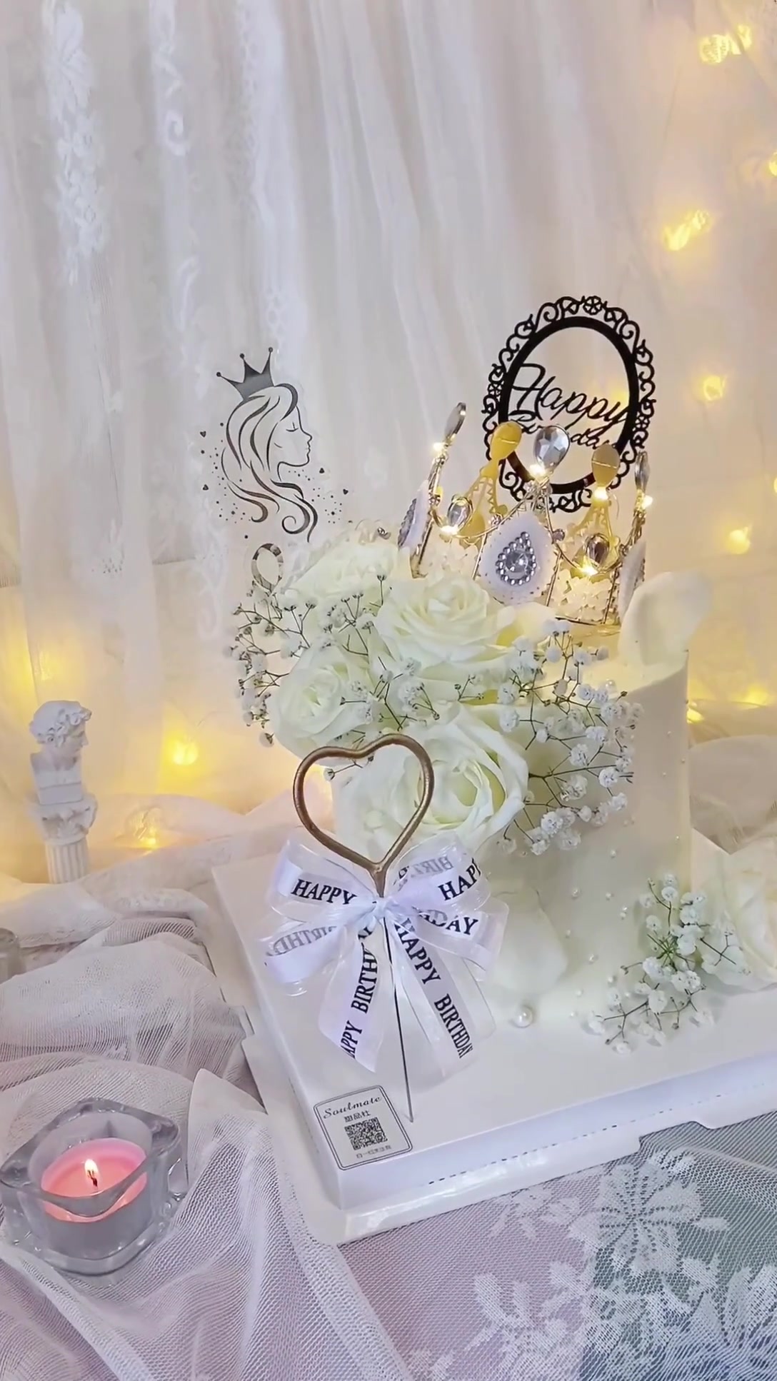 6寸加高-白玫瑰皇冠蛋糕