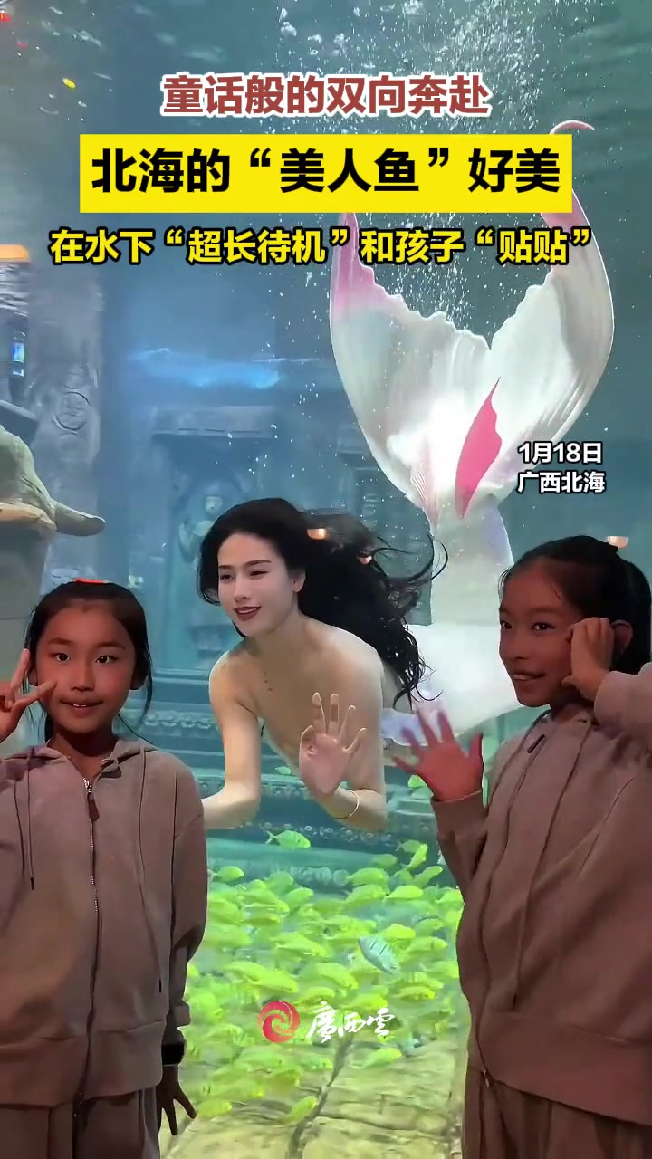 宛如童话世界!近日,北海海底世界的“美人鱼”火了,扮演者在水下“超长待机”,比心、翻滚、水