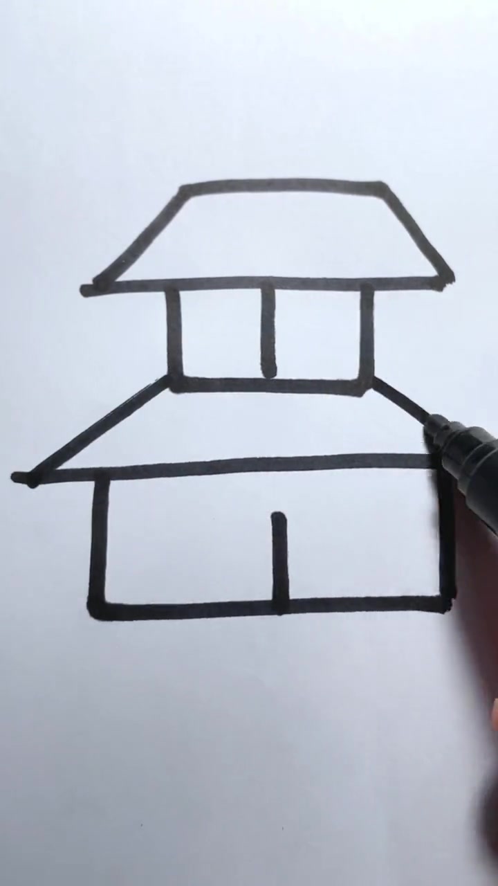 房子这样画,秒会!创意简笔画 亲子简笔画 一起来画画 创意美术 儿童简笔画教程