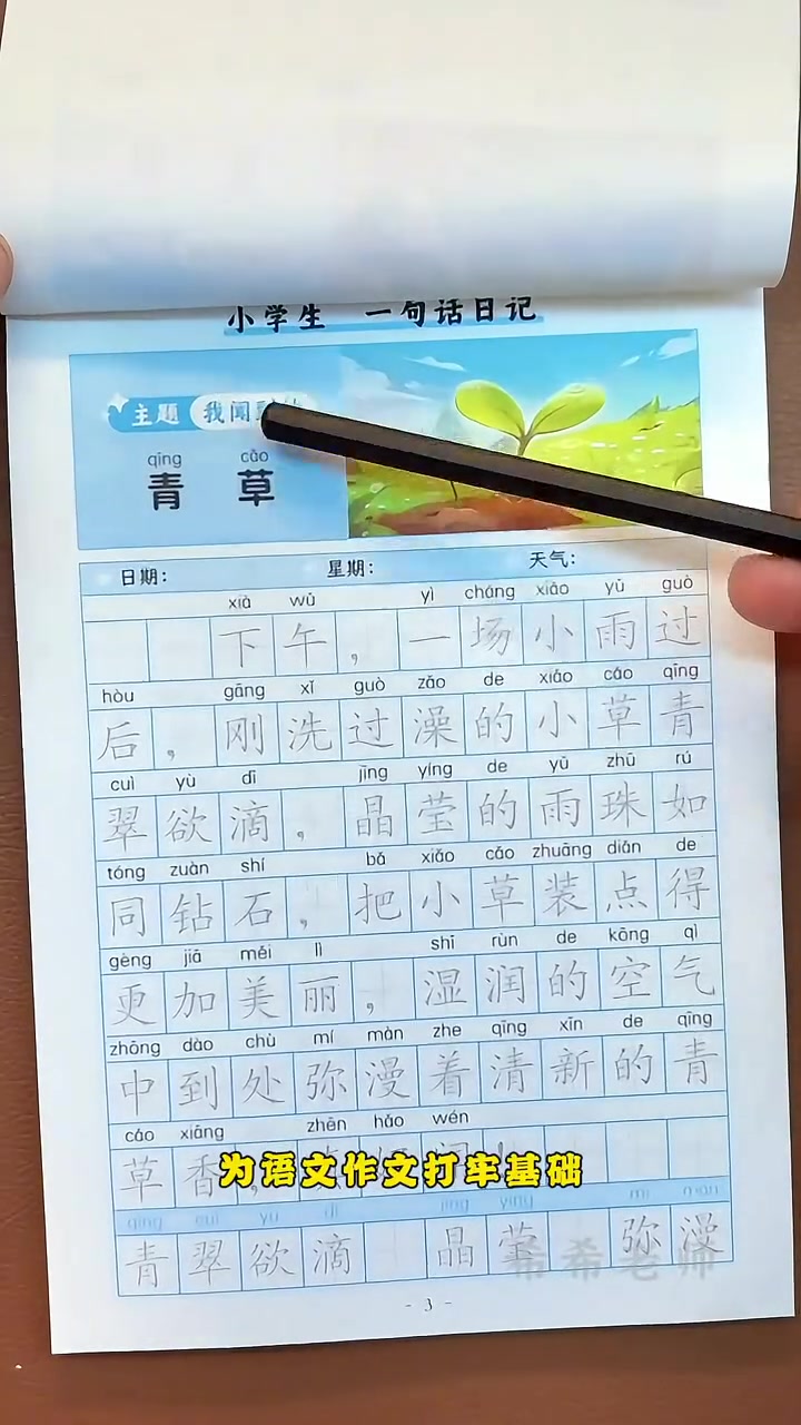 一句话日记:不仅能让孩子认字、练字,而且还能潜移默化提高孩子的看图写话能力,一举三得。主题