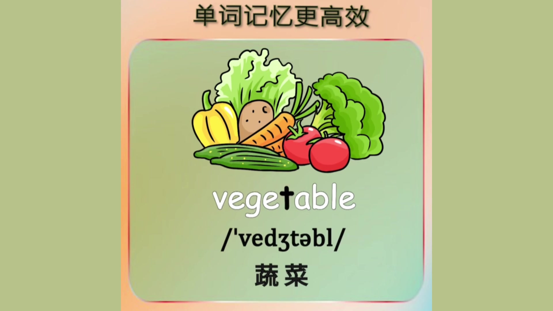 小学英语单词背诵vegetable蔬菜-自然拼读 见词能读 听音能写