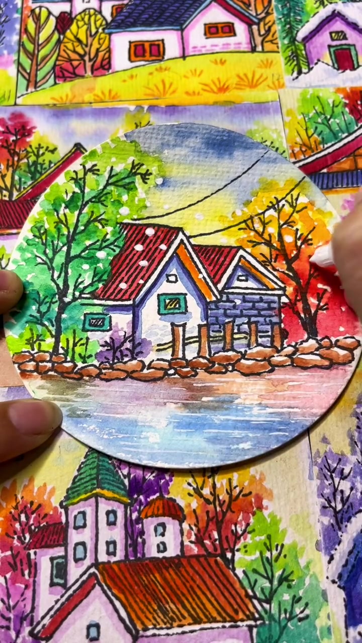 线描淡彩风景作品分享