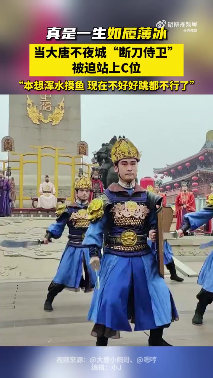 「汗流浃背了!当大唐不夜城断刀侍卫被迫站上C位」近日,陕西西安,有网友拍摄到大唐不夜城一位
