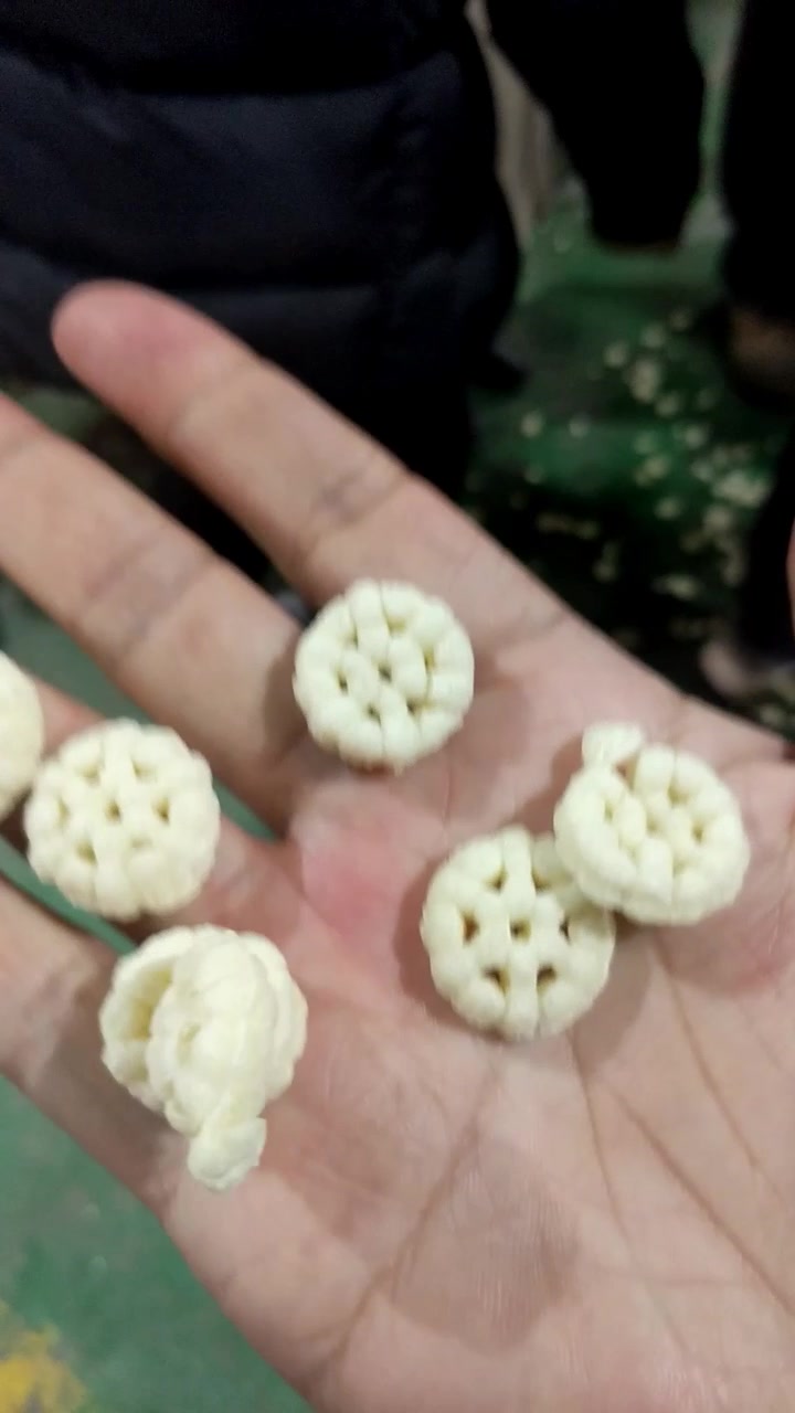 入口易溶车轮泡芙圈生产机器设备试机展示 膨化零添加泡芙圈加工