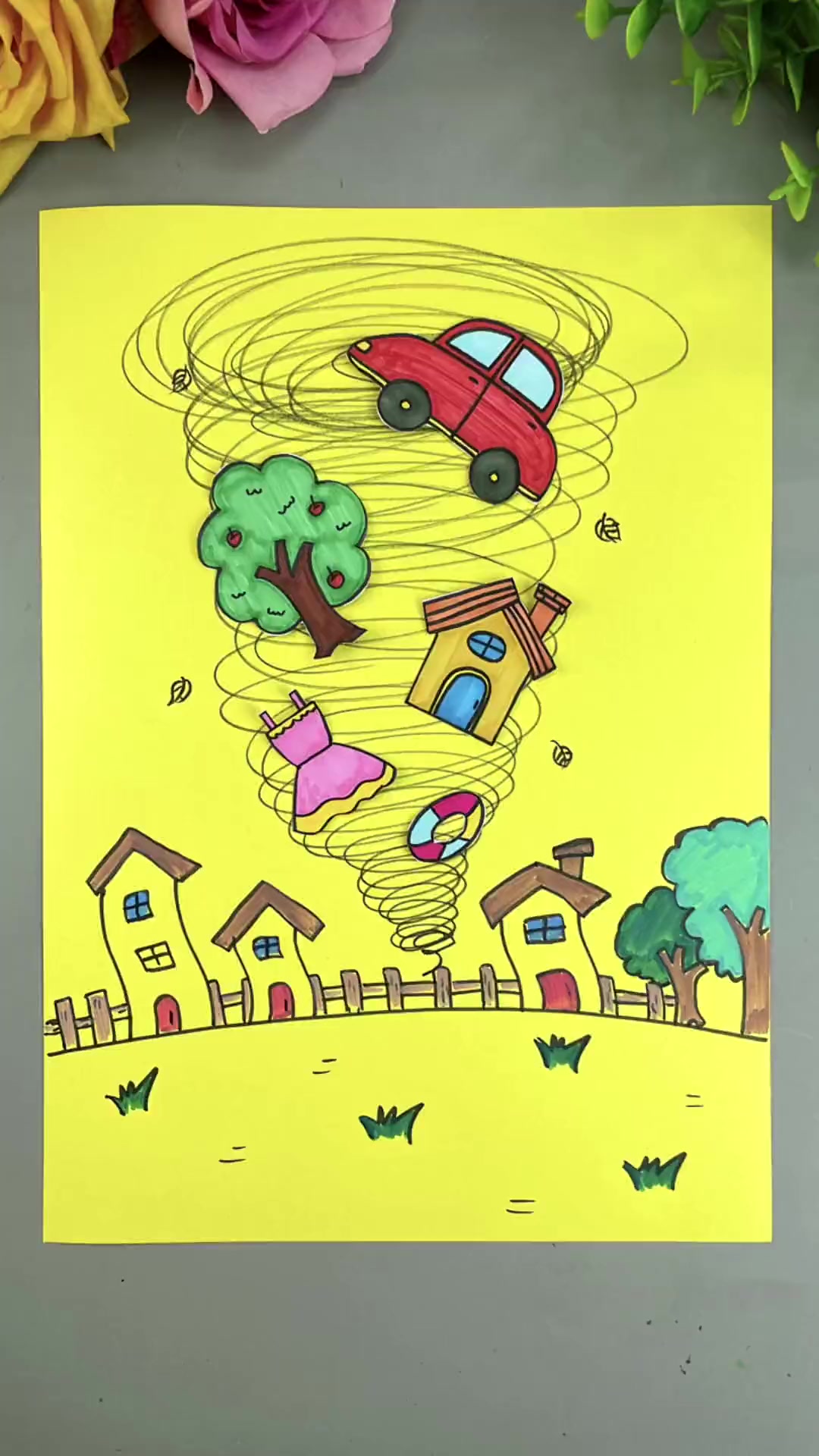 小朋友自己就能学会的龙卷风创意画亲子手工一起学画画儿童画一起画画创意美术