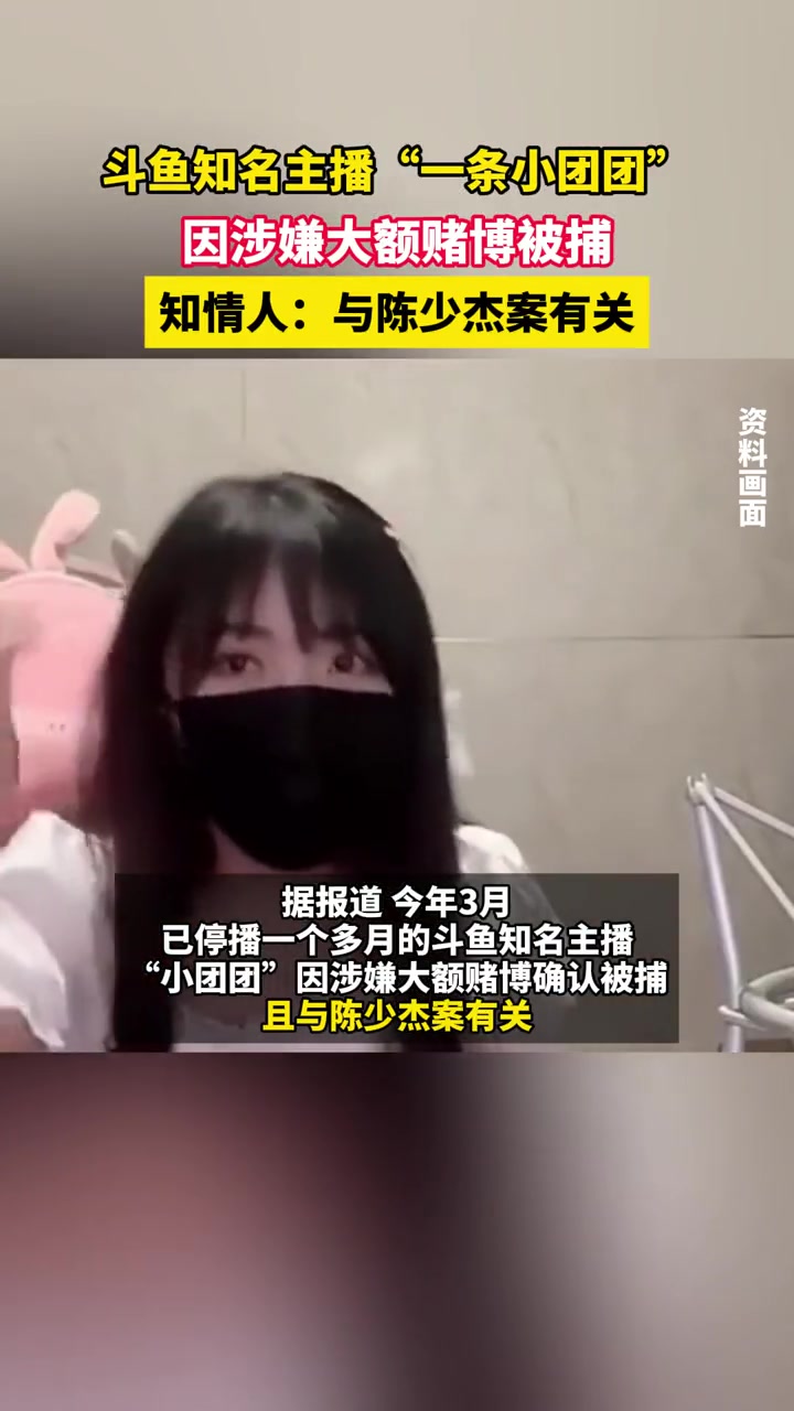 4月22日(报道时间),斗鱼知名主播“一条小团团”因涉嫌大额赌博被捕,知情人:与陈少杰案有