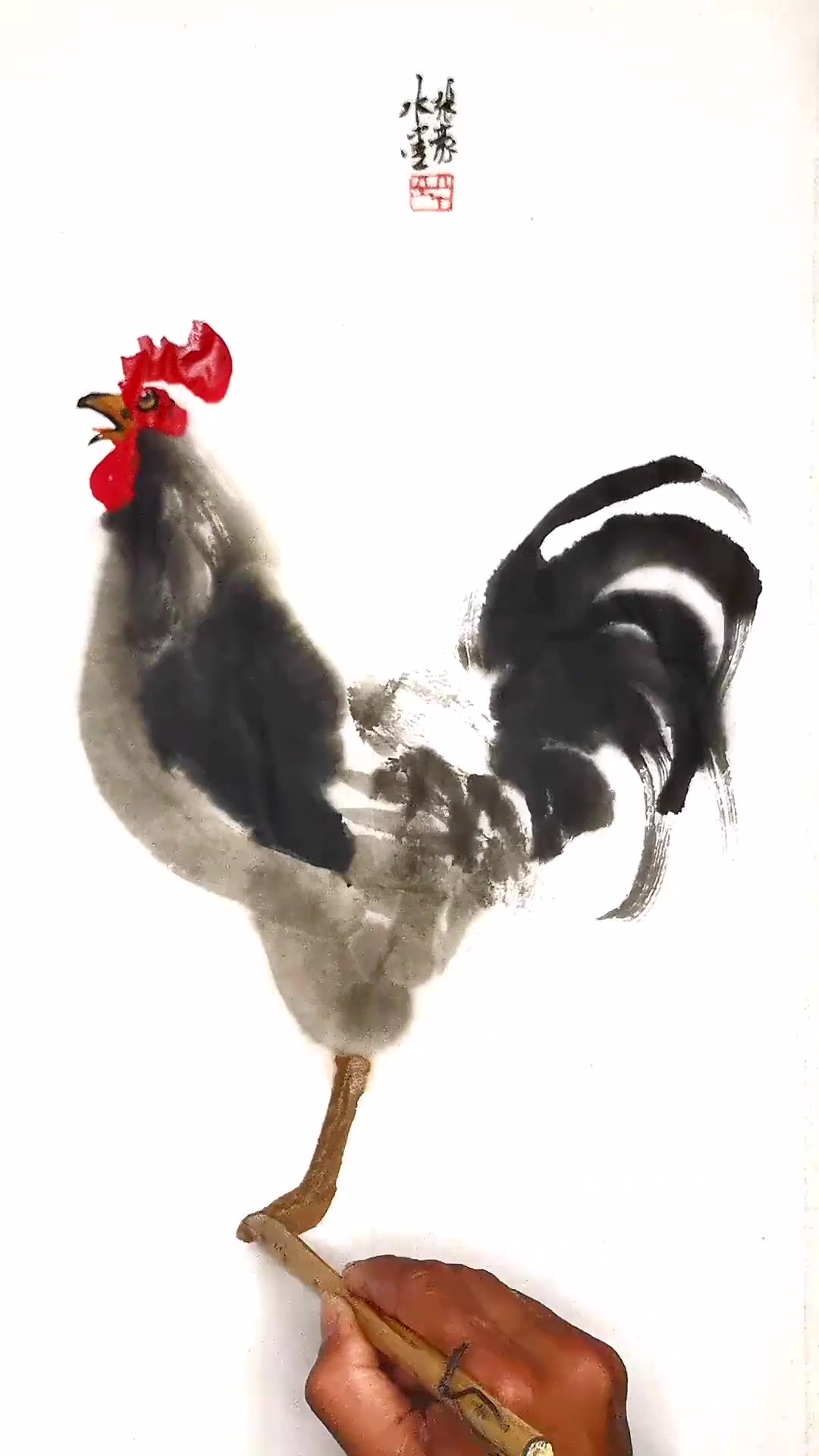 圈圈点点画个公鸡打鸣。