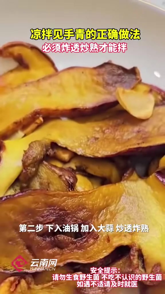 凉拌见手青的正确做法,必须炸透炒熟才能拌。来源:菌贝贤哥-云南菌菇 云南野生菌 凉拌见手青