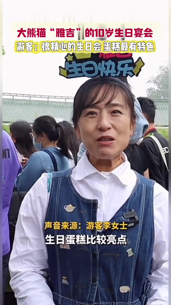 5月26日,济南动物园,大熊猫“雅吉”过10岁生日了,动物园为它精心准备了生日宴会,游客: