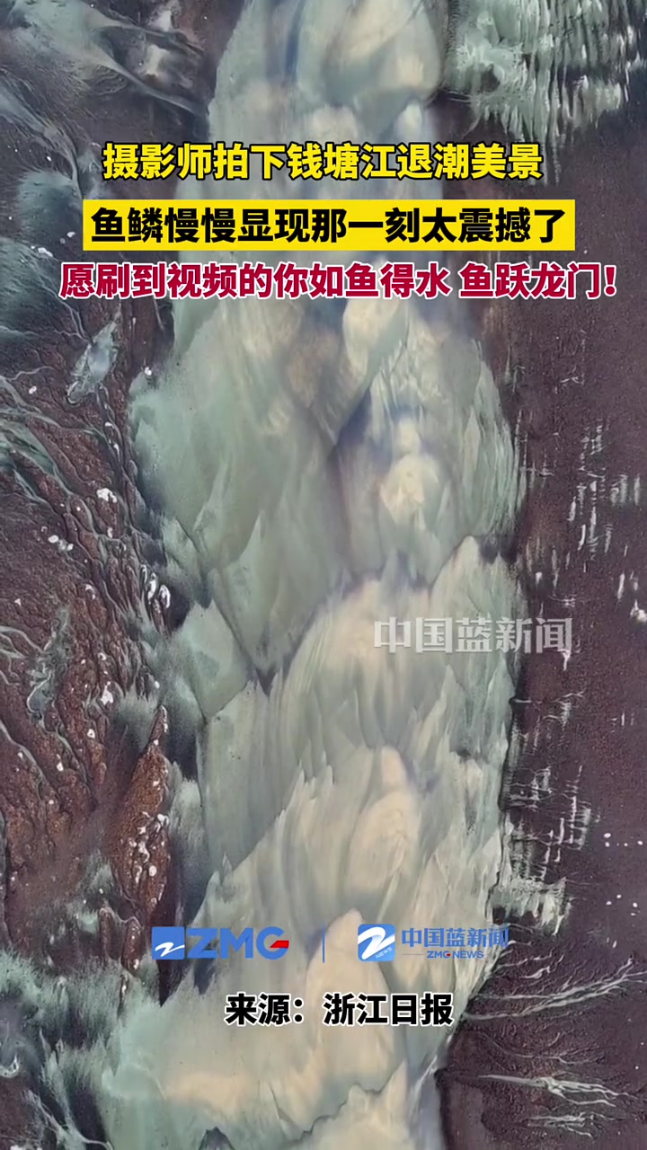 摄影师拍下钱塘江退潮美景,鱼鳞慢慢显现那一刻太震撼了,愿刷到视频的你如鱼得水,鱼跃龙门!