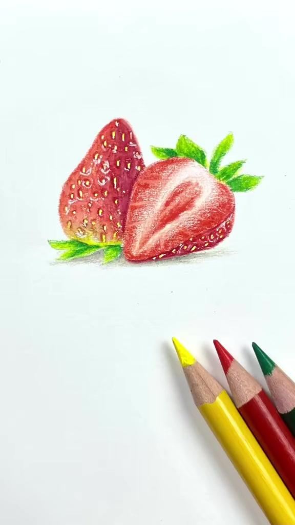 哇!这么好看的草莓,原来是这样画的,你学会了吗?画画 手绘 零基础教学 彩铅画画入门教程 