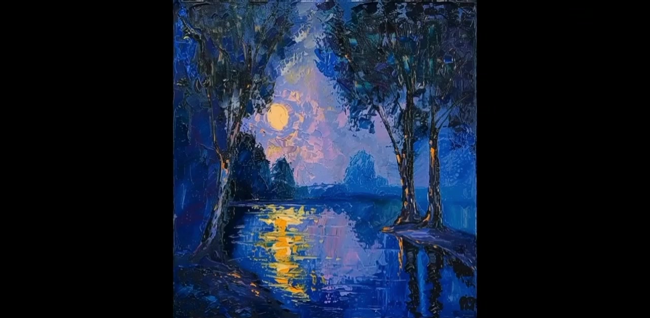 印象派油画《月夜》