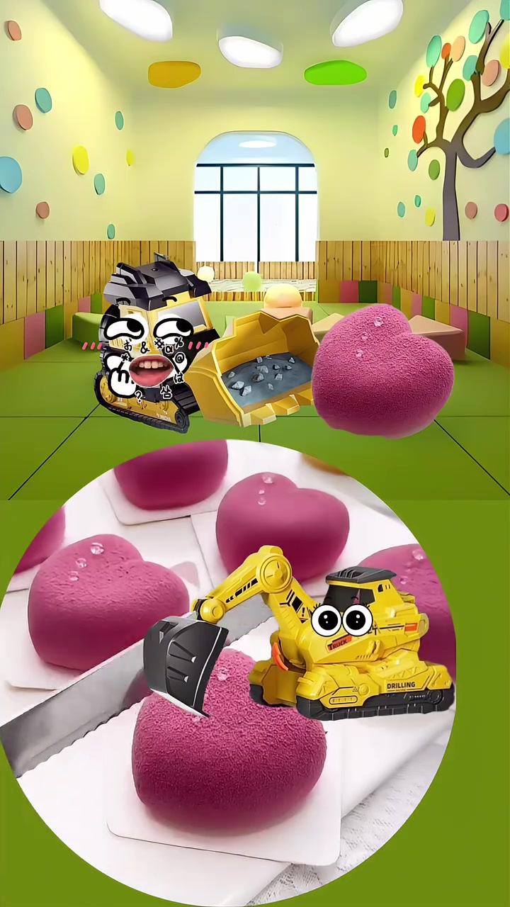 小铲车的小蛋糕最后被小搅拌车吃到了