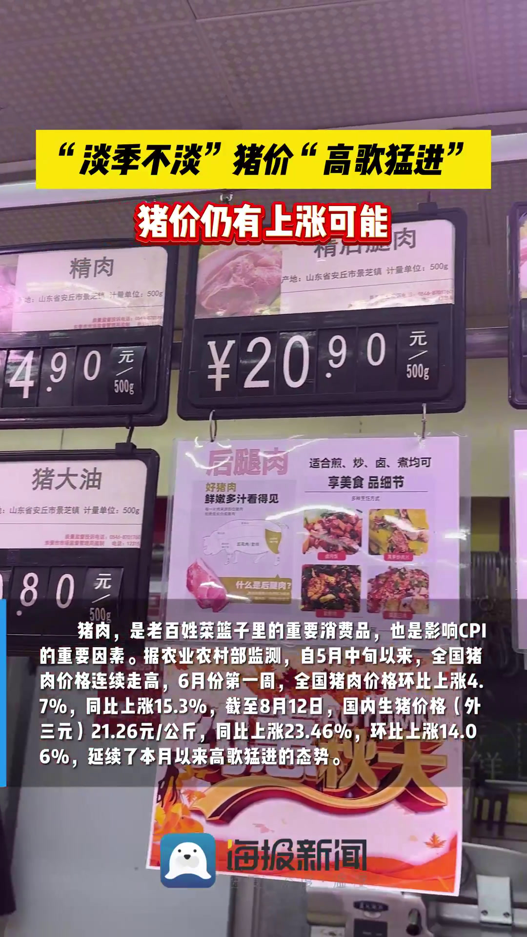 众点关注|“淡季不淡” 猪价“高歌猛进” 仍有上涨可能