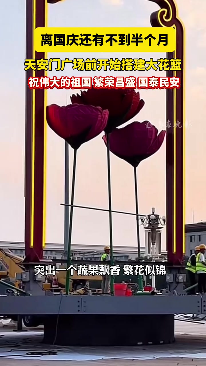 离国庆还有不到半个月 天安门广场前开始搭建大花篮