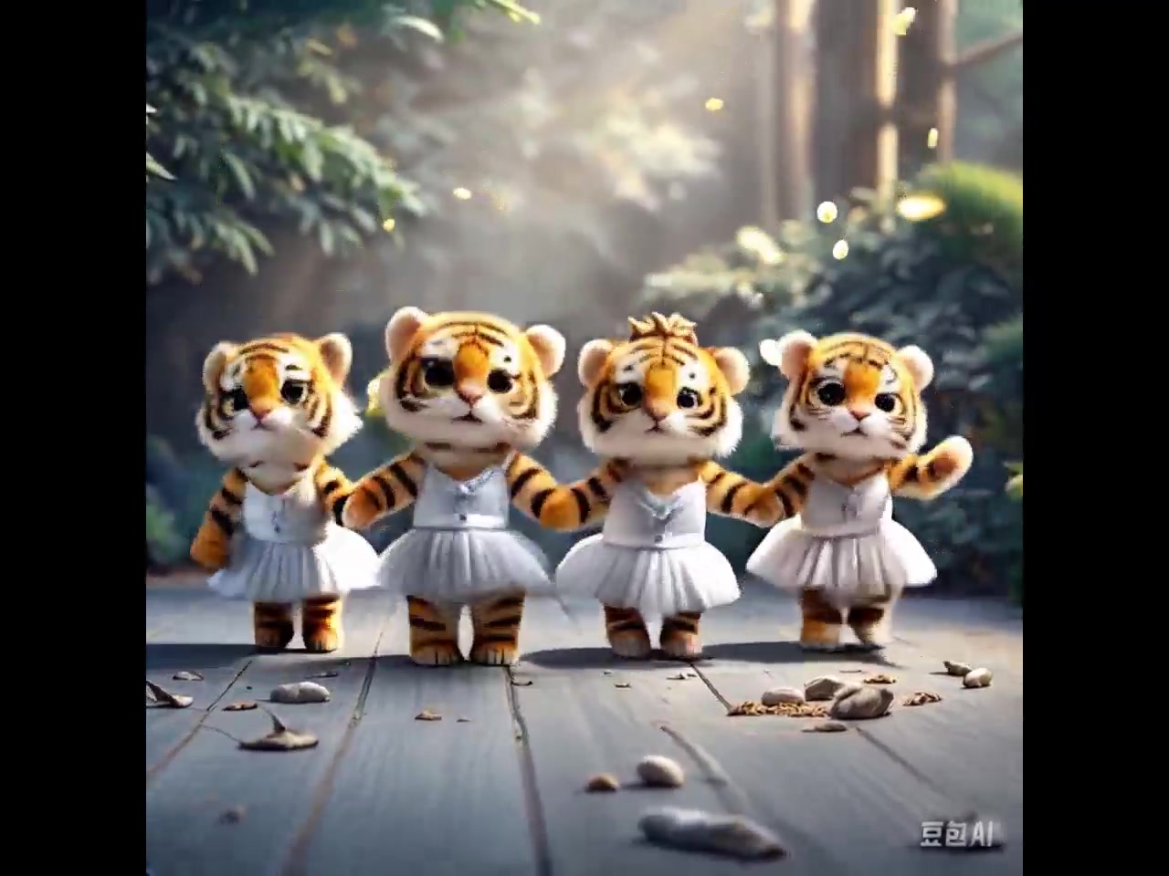 四只笨笨的小老虎,努力想跳好《四小天鹅舞》