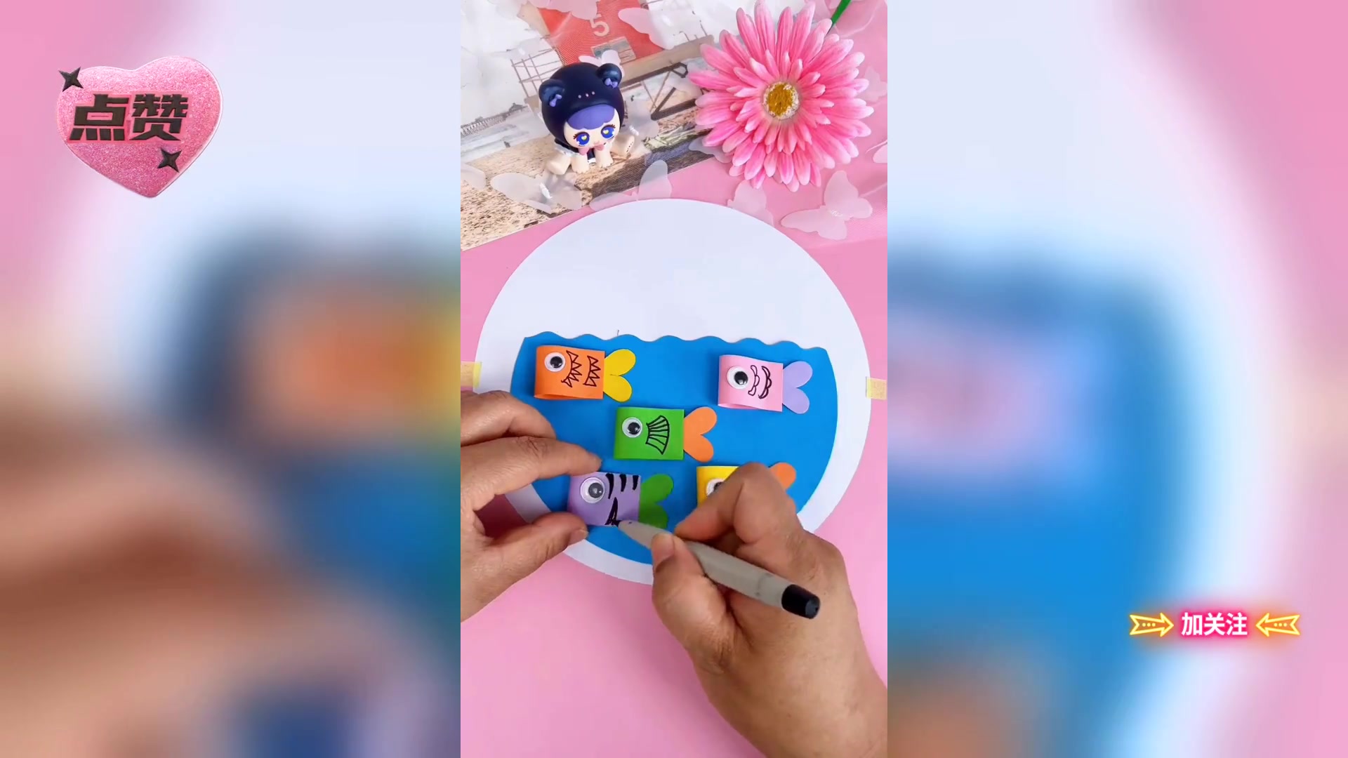 猫趣捕鱼,创意手工画