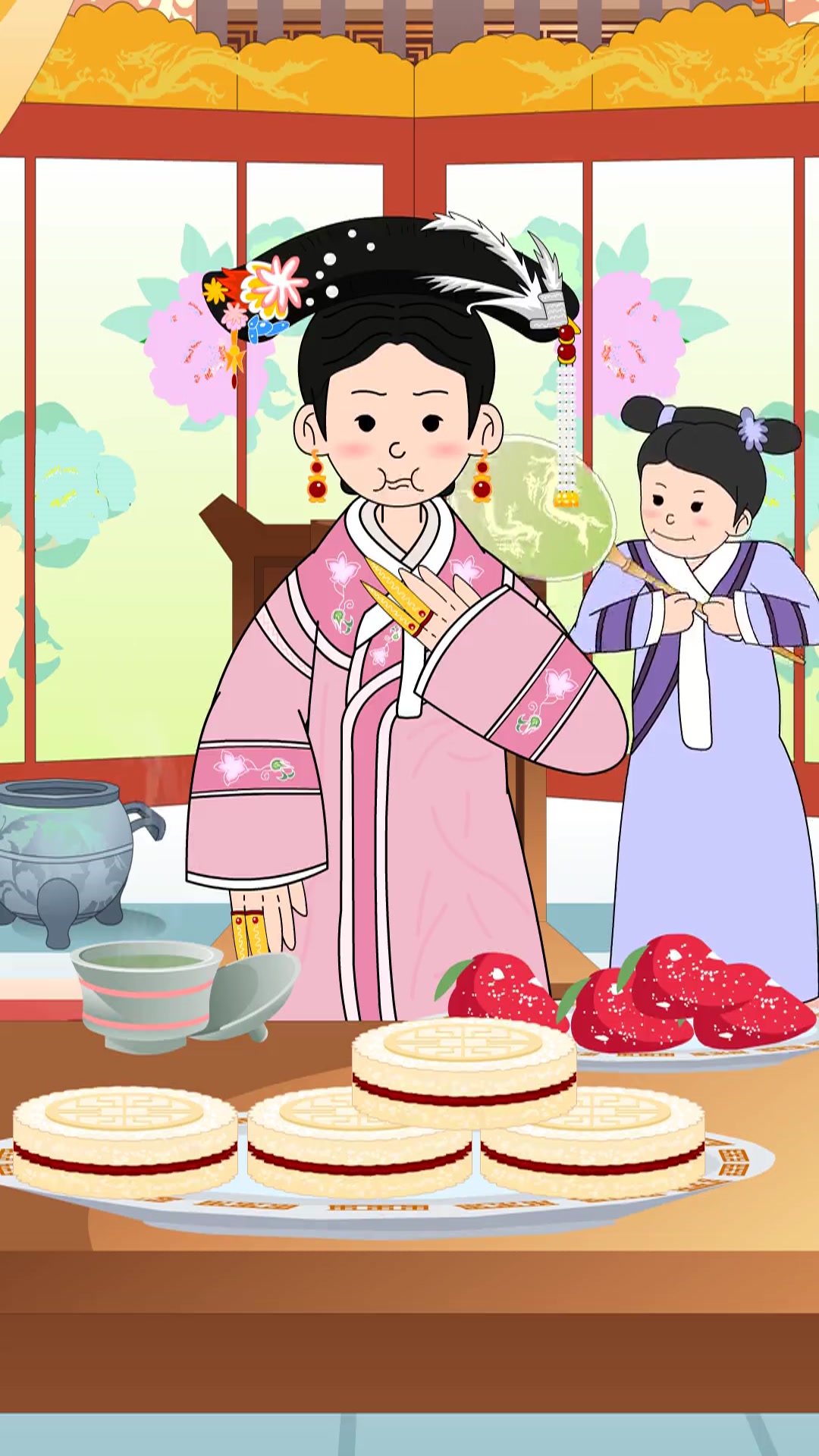 沈眉庄动画吃播,品尝甄嬛传同款枣泥山糕