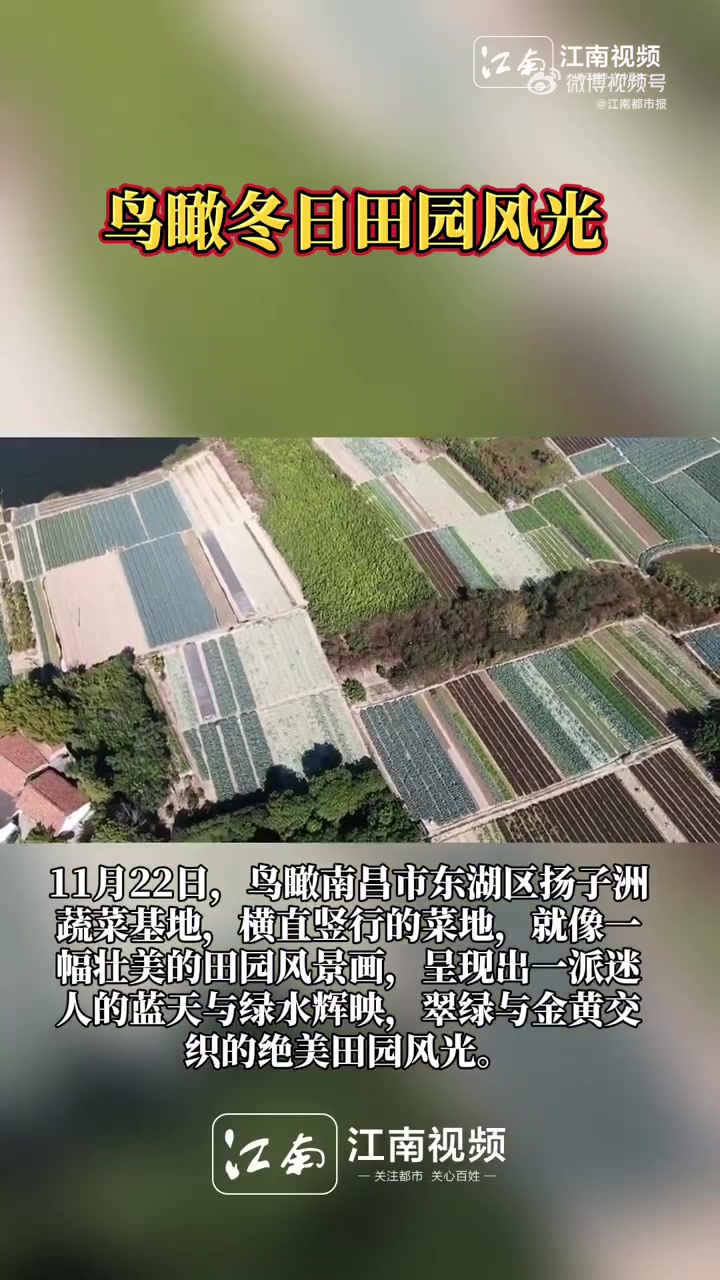 「江南水乡在此刻具象化了 鸟瞰冬日田园风光 像一幅壮美的田园风景画」11月22日,鸟瞰南昌