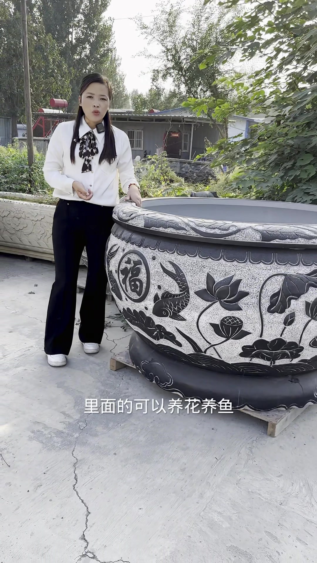 青石石雕鱼缸花盆荷花缸