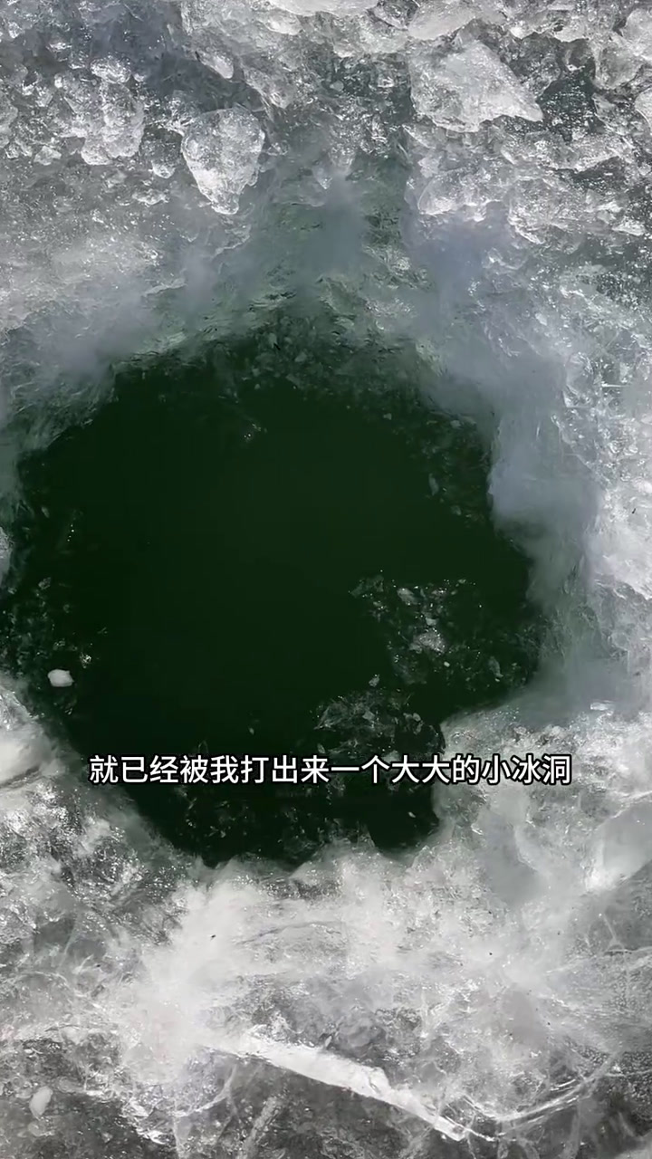 破开冰面后,发现鱼真的很多