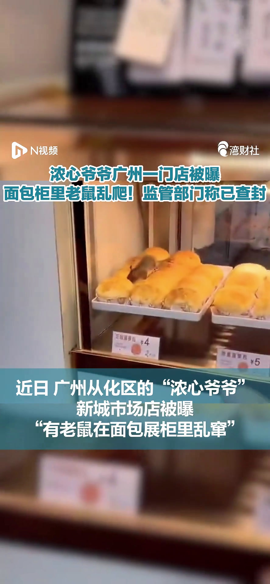 浓心爷爷广州一门店被曝面包柜里老鼠乱爬!监管部门称已查封