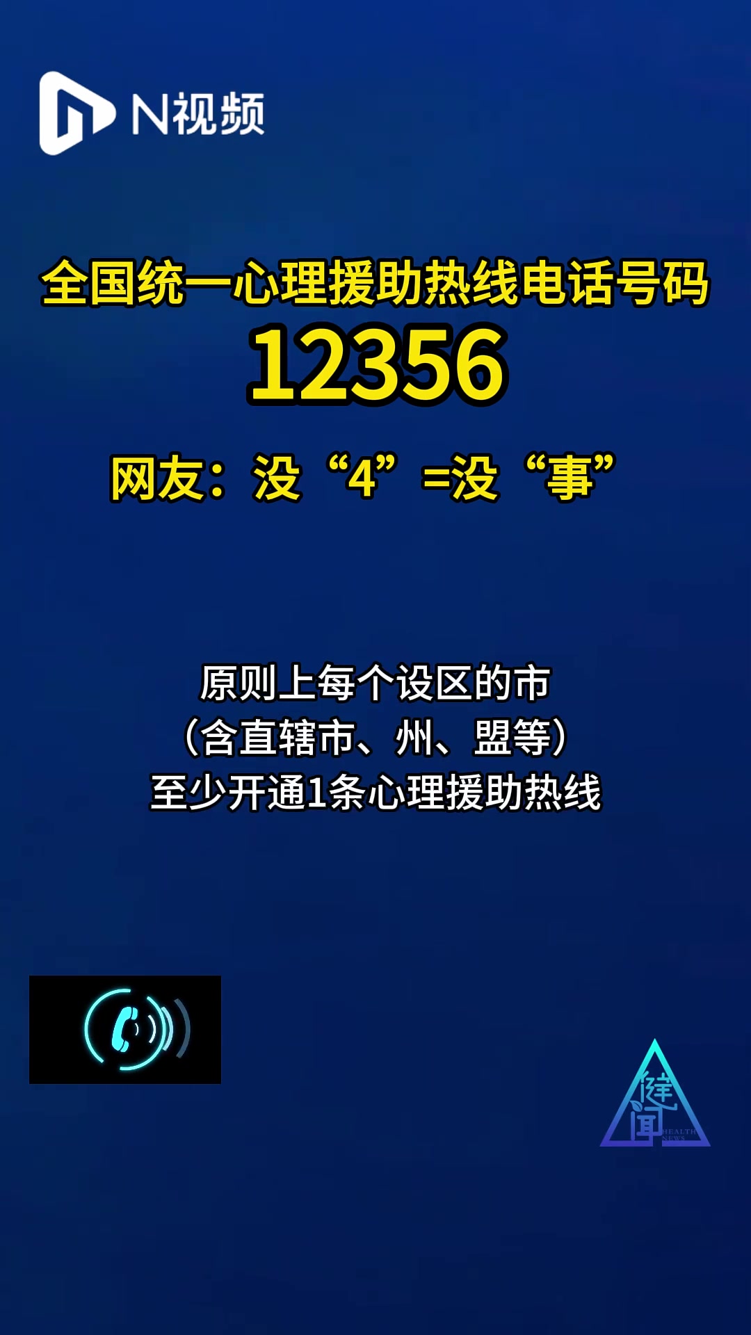 全国统一心理援助热线电话号码12356,网友:没4=没事