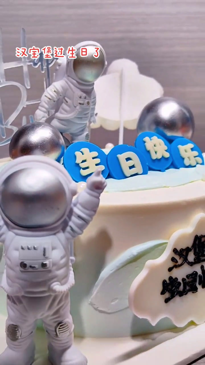 汉堡包(大宝)过生日了,爸妈专门给买了宇航员蛋糕……