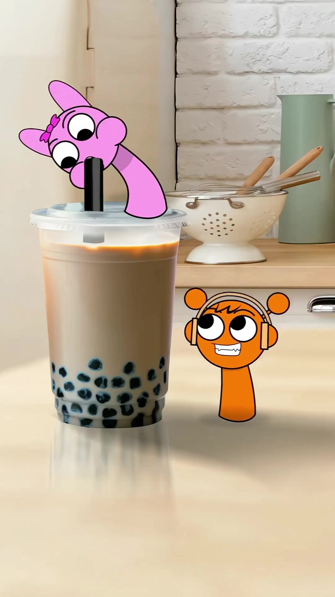 Sprunki在现实生活中-小粉 vs 奥伦 喝珍珠奶茶!