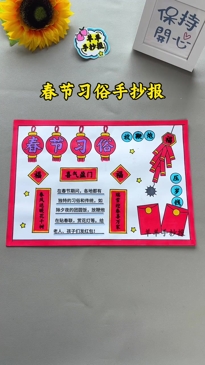 春节习俗手抄报绘画 简单又好画的春节习俗手抄报 春节手抄报 春节习俗绘画 新年手抄报 新年