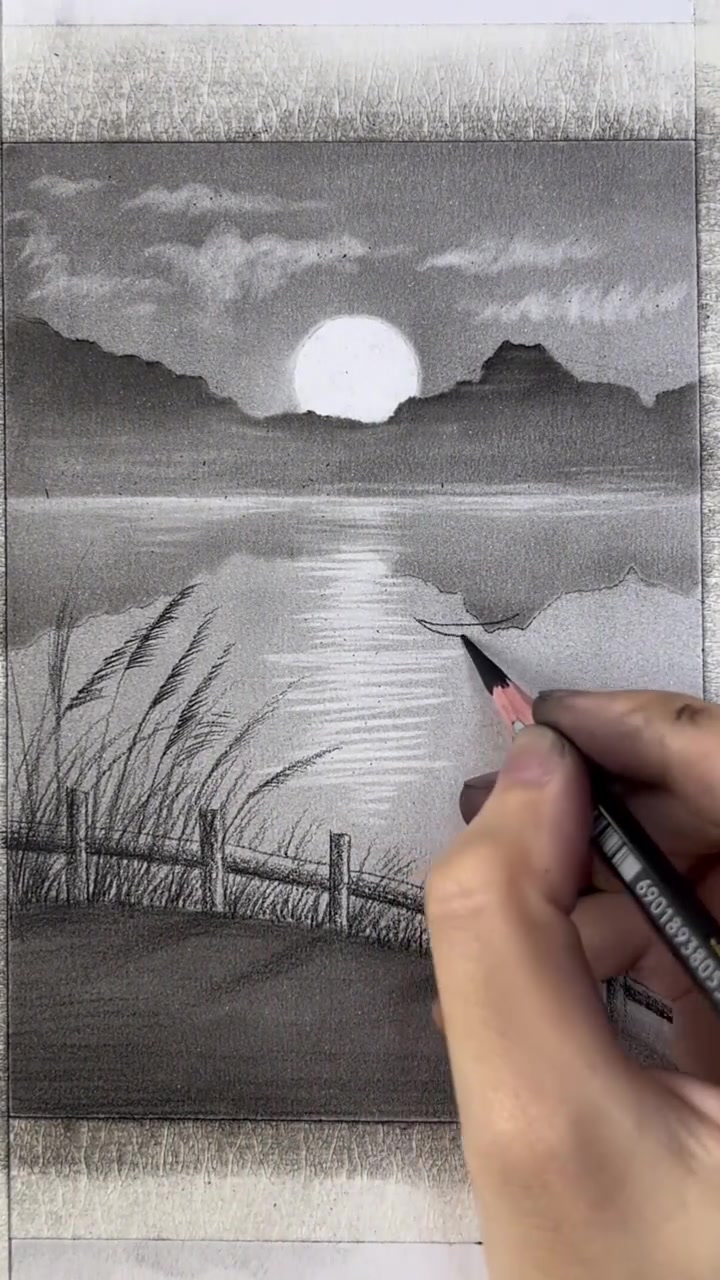 简单又好学的素描夜幕江景画