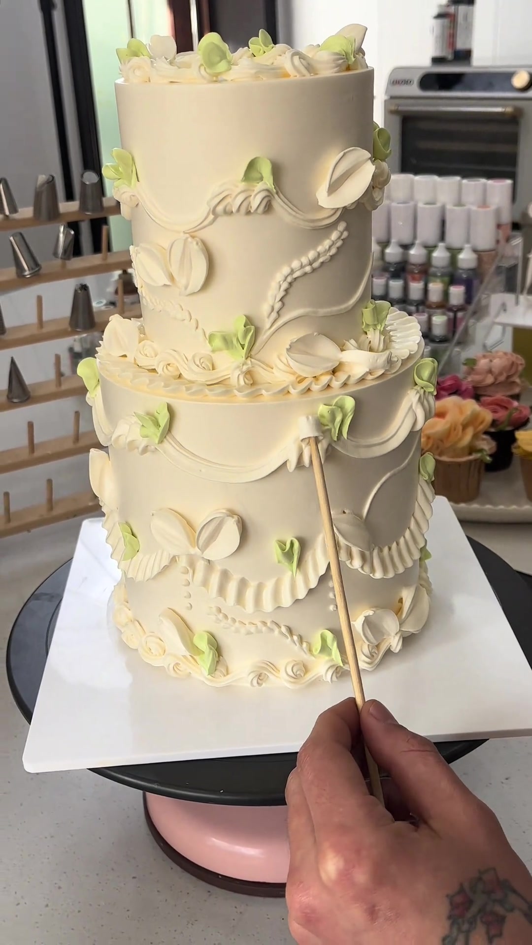 一款双层奶油刮刀花,蛋糕分享制作教学