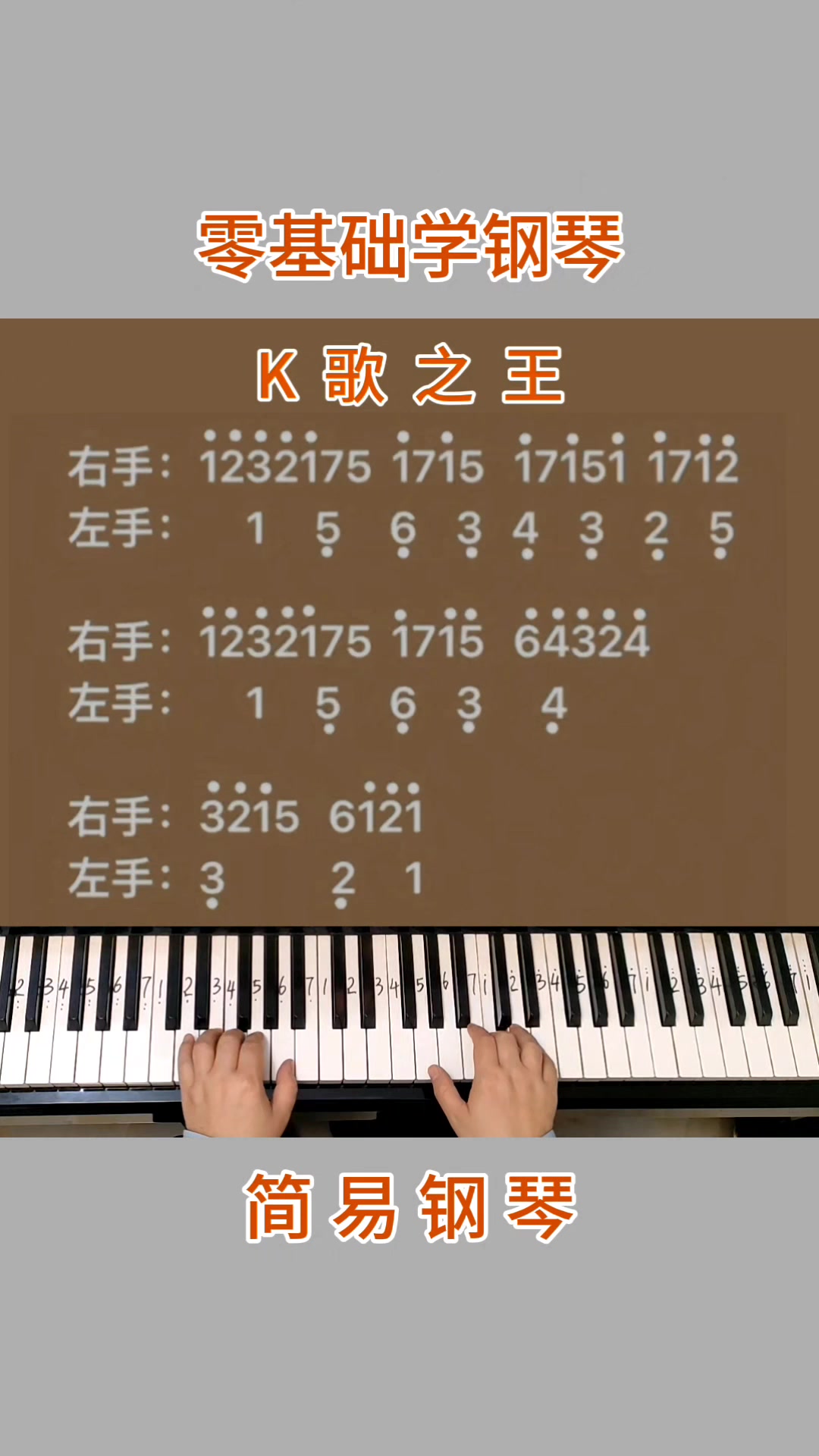 零基础学钢琴《K歌之王》,简易钢琴双手弹奏,简谱教学。