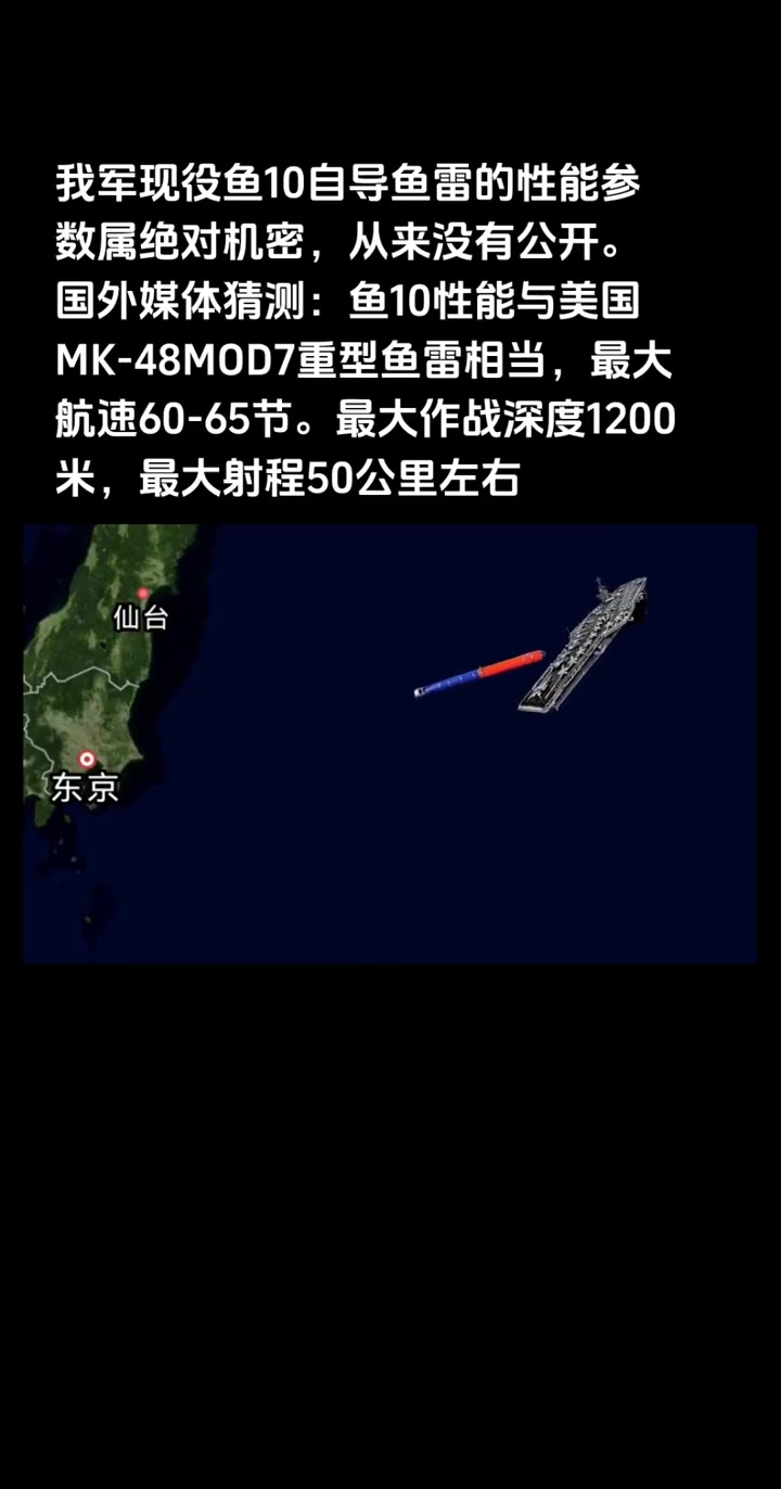 我军现役鱼10自导鱼雷的性能参数属绝对机密,从来没有公开