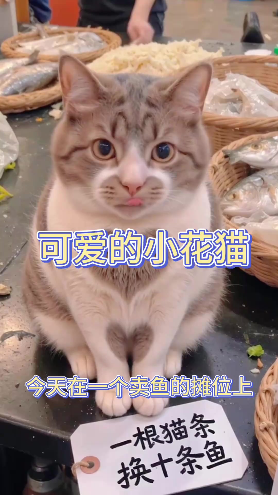 “卖鱼摊上的小花猫:以猫条换鱼的商机与可爱一幕”