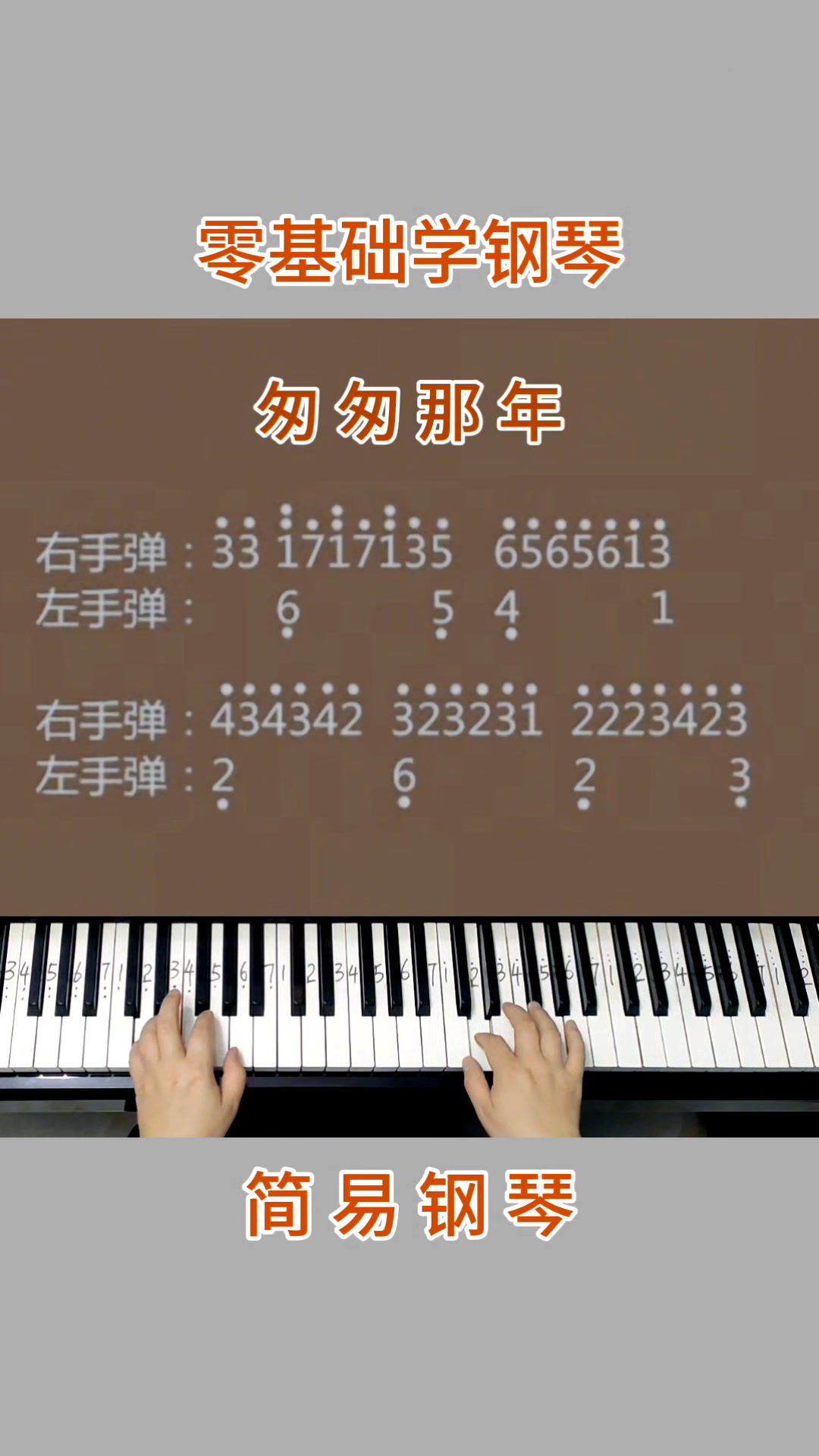 零基础学钢琴《匆匆那年》,简易钢琴双手弹奏,简谱教学。