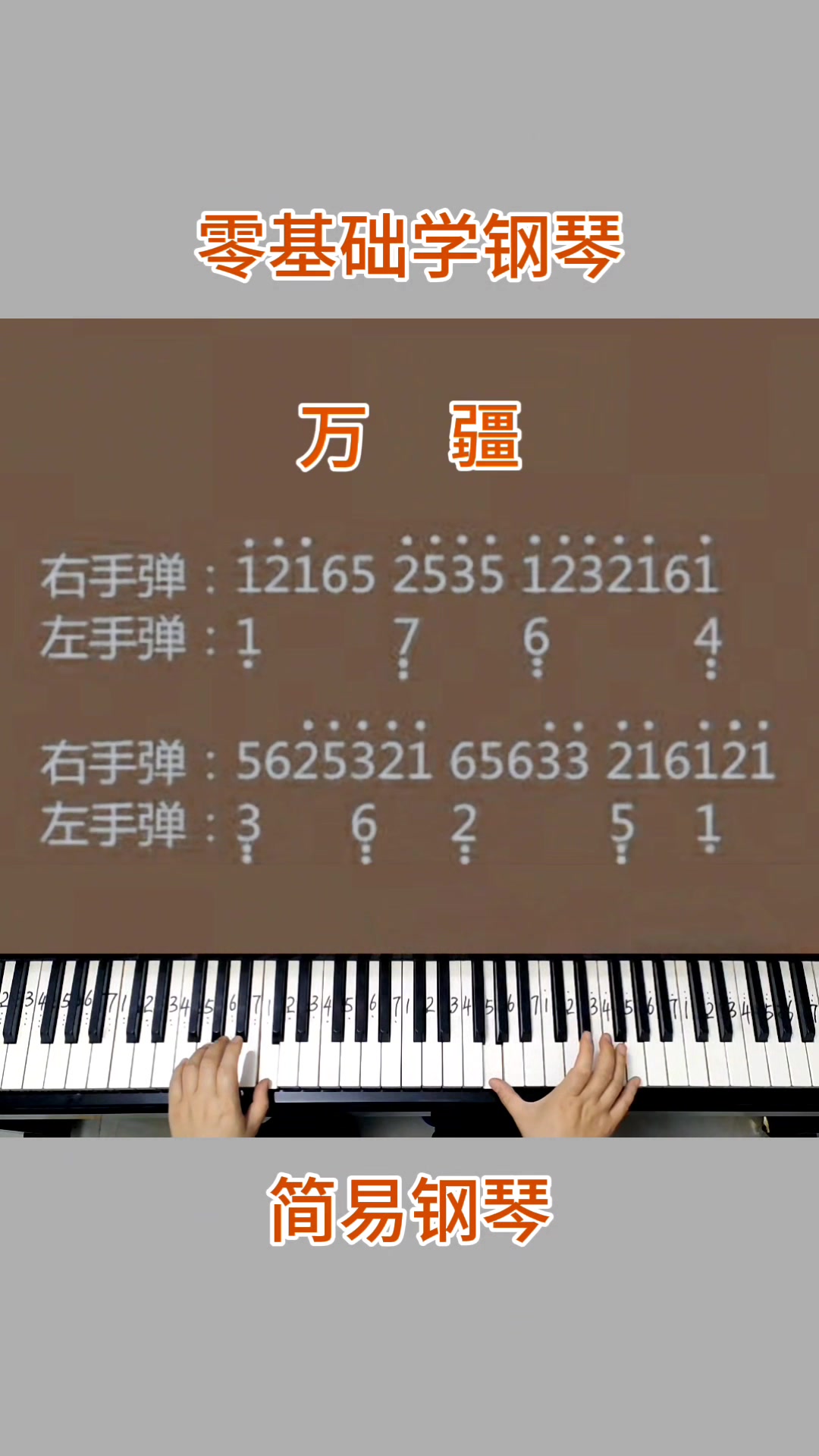 零基础学钢琴《万疆》,简易钢琴双手弹奏,简谱教学。