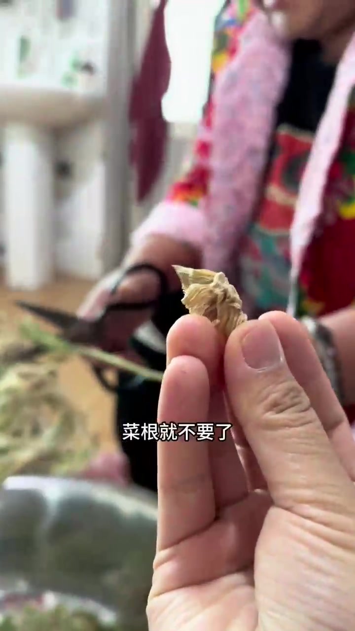 和妈妈把晒干的干白菜给焯了投洗了,为杀猪做准备,当天就可以直接炖杀猪菜吃了