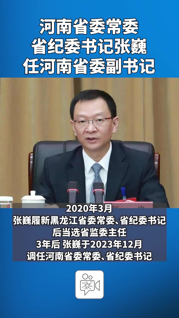 河南省委常委、省纪委书记张巍任河南省委副书记